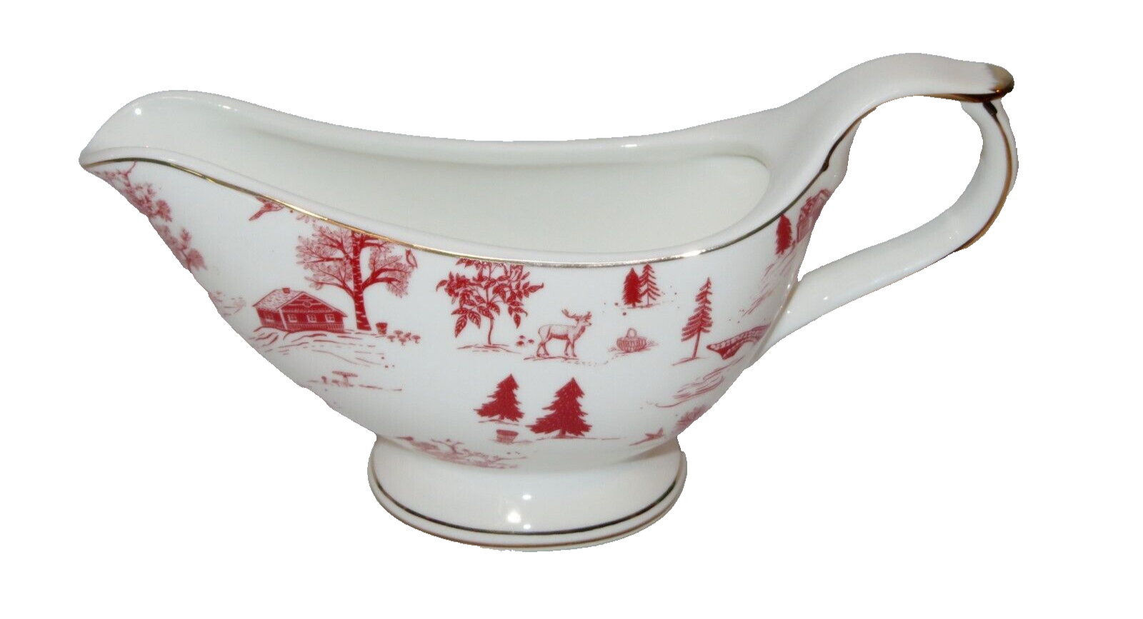 Grace Teaware WOODLAND CHRISTMAS Red White Ceramic Gravy Boat - NEW