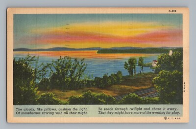 Nature Poem Clouds Light Moonbeams Twilight Evening Vintage Postcard