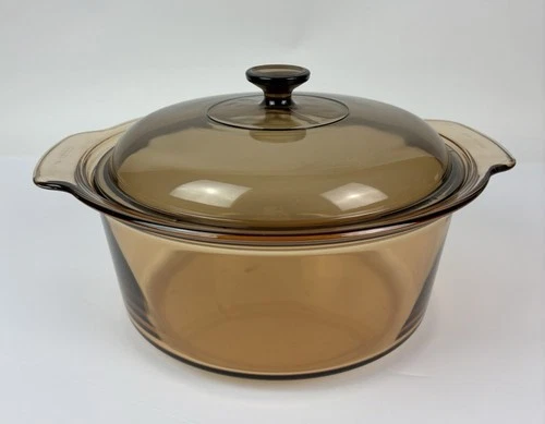 Vtg Large Vision Corning Ware Pyrex Amber  5L Dutch Oven Stock Pot Casserole USA
