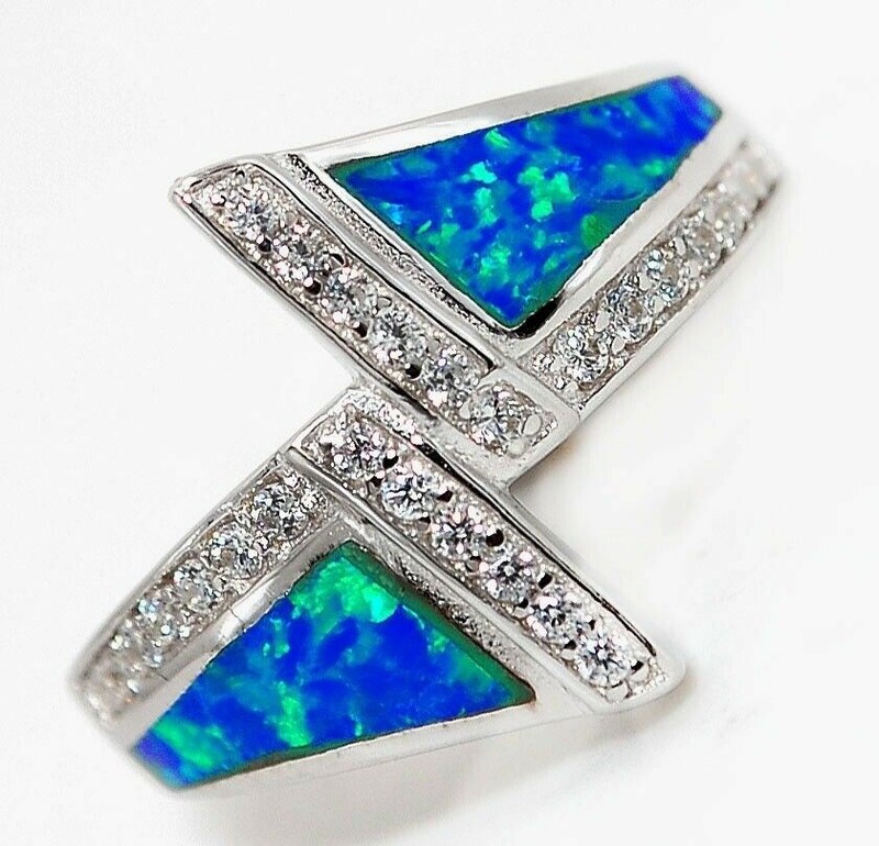 Australian Opal Inlay 925 Solid Sterling Silver Ring Jewelry Sz 9 AT3