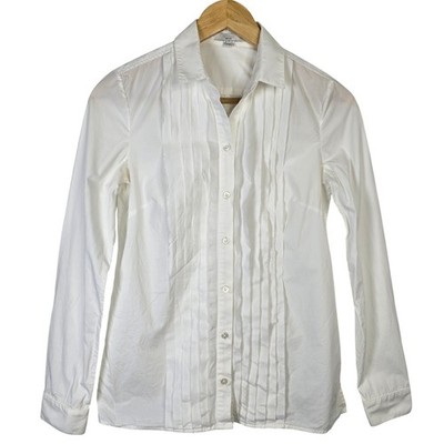 Adam Lippes Womens White Pintuck Pleated Button Up Shirt Size 0 Made in USA