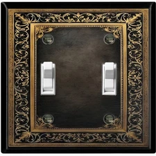 Metal Light Switch Outlet Cover Wall Plate Yellow Black Floral Frame FME128