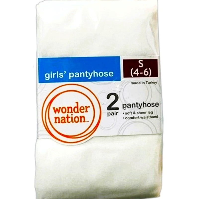 WONDER NATION Girl's size S(4-6) SHEER PANTYHOSE 2-Pair WHITE ~ New in Package