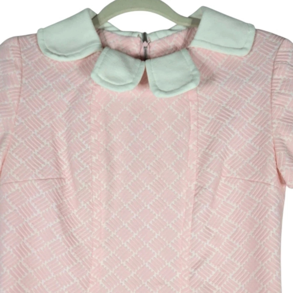 Mini Vestido True Vintage Años 60 Para Mujer Pequeño Mod Rosa Blanco Doble Tejido Hecho a Mano Foto 3 de 4