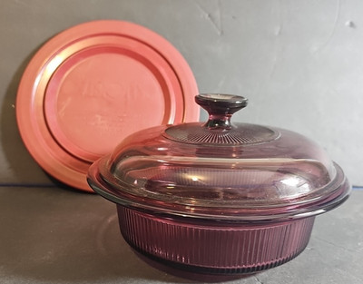 Vintage Vision Corning Ware 1 Quart V-31-B Cranberry Round Casserole Dish W/Lid 