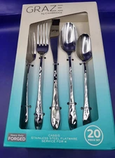 Graze by Cambridge CASSIS TEXTURE MIRROR 20 Pc Heavy Forged Stainless Flatware