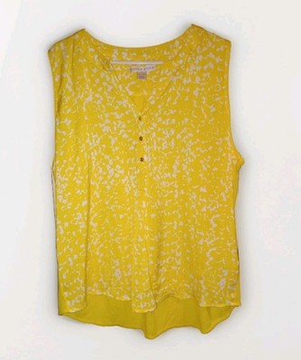 Hanna & Gracie Womens XXL Yellow Henley Tank Top Lightweight Office Blouse