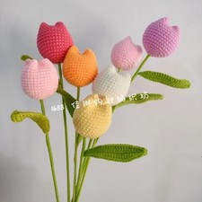 Handmade Knitted Tulip Artificial Flower Crochet Weave Eternal Floral Crafts
