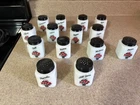 McKee Tipp City Milk Glass Spice Jar Shakers 14 Black & Red Basket Flowers