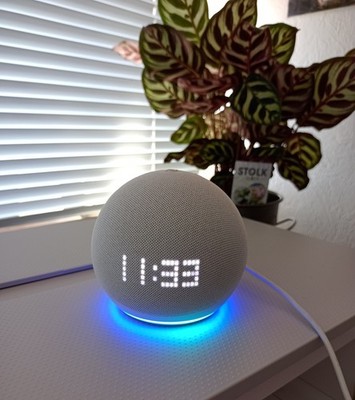 Amazon echo dot 5th Gen. (2022) Smart Speaker mit Uhr - Grau mit blau wie Neu