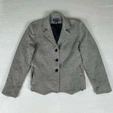 Ann Taylor Blazer Womens 4 Gray Wool Tweed Notch Lapel Lined Jacket Petite