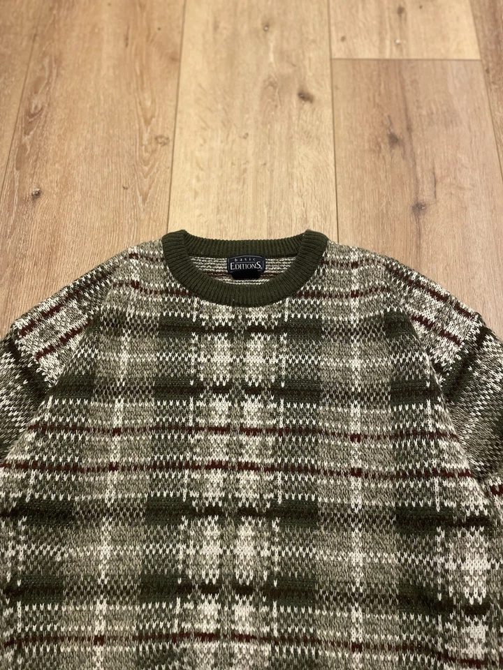 Vintage 90s 100% Acrylic Basic Editions Plaid Knit Sweater Size Xl Made In USA - Image 2 of 4