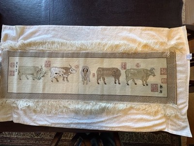Five Bulk Cream Handmade Silk Rug Wall Tapestry 13.25  X 4 