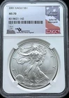 2001 American Silver Eagle Dollar, NGC MS-70 Mercanti, #142, Nice Eye Appeal!