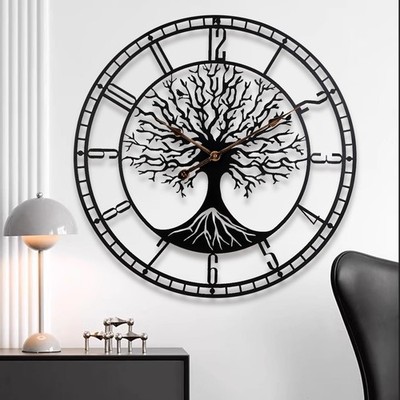 Tree of Life Wall Clock, 24Inch Metal Black Family Tree Oversized Wall Clocks...