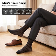 2 Pairs Sheer Dress Socks for Men Ultra Thin Silk Socks Middle Calf Striped T...
