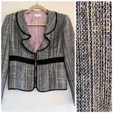 VTG 90s Silk Women Black and Indigo Blue Textured Blazer Luxury Academia Career