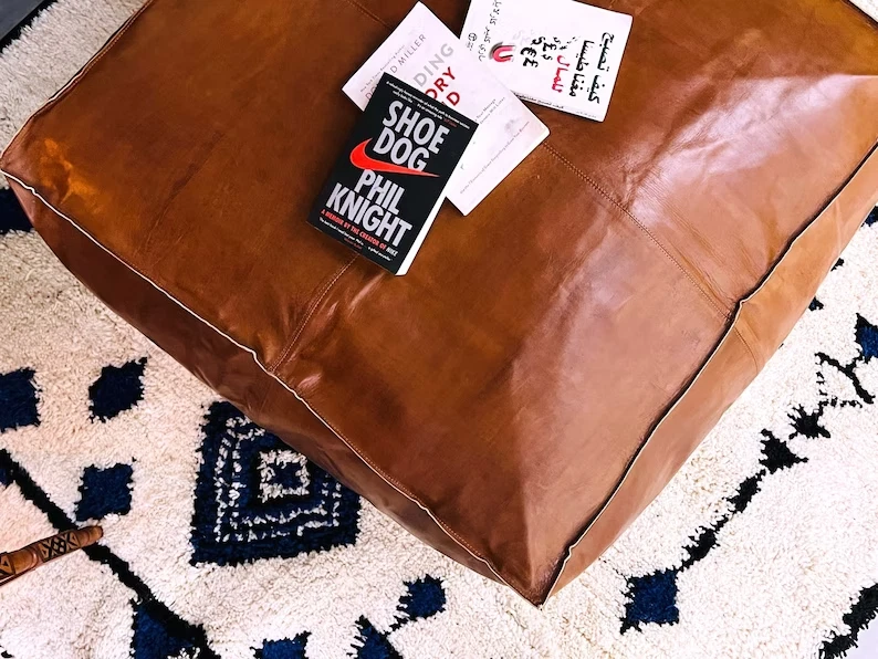 Boho Pouf Unstuffed New Brown Square 30'' Vintage Wonderful Handcraft Footrest - Image 4 of 4