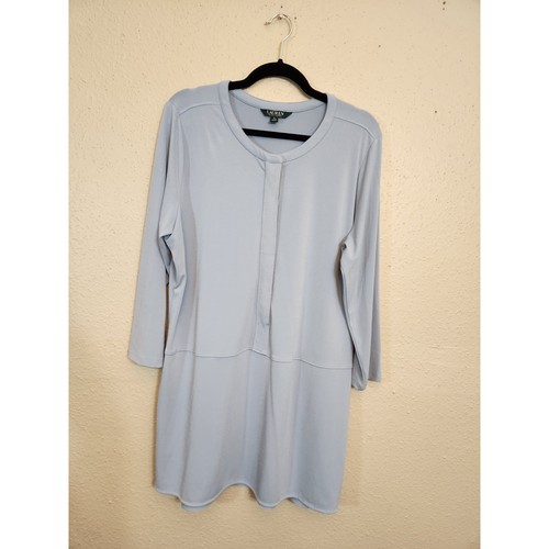 Lauren by Ralph Lauren Women's Blue Button Neck Long Sleeve Tunic Top Size 2X