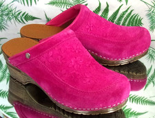 SANITA FLORAL PINK SUEDE MULES CLOGS SLIP ONS SLIDES SHOES US WOMENS SZ 7 EU 38