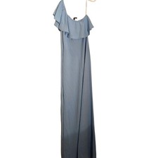 Lulu Powder Blue One Shoulder Ruffle Gown Bridal Wedding Sz S