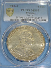 Preussen 1913-A 5 Mark PCGS MS63 Rarität!.