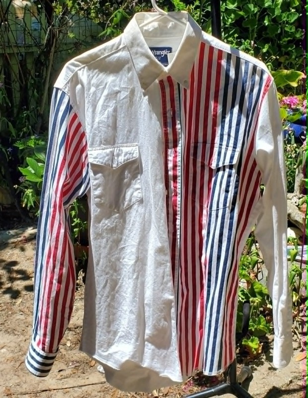VTG Wrangler Western Red White Blue Cowboy Rodeo Men M/L Long Sleeve