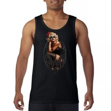 Gothic Sugar Skull Pinup Tank Top Dia de los Muertos Dark Seductive Men's Top