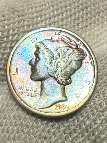 1924-D Mercury Dime Silver ---- Stunning Coin ---- AU+ Toned High Grade