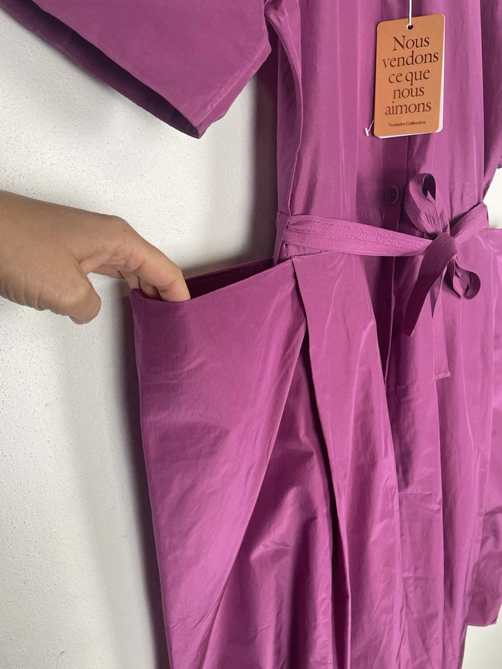 Vestido Camisa Bottega Veneta Declaración Púrpura Seda Algodón Abotonada EU 40 UK 12 Foto 3 de 4