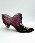 Vtg Fenton Hand Painted  Purple Glass Slipper Shoe Signed by Artist