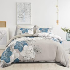 3 Pieces Duvet Cover Set King Blue Floral Pattern Comforter Cover Elegant