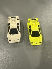2-Vintage Tyco Lamborghini Countach HO Slot Cars Neon Lime  White