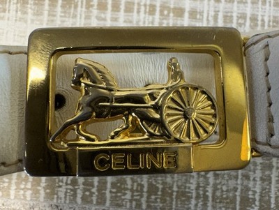 CELINE belt レザーベルト 金色バックル Celine Cream Leather Belt with Gold Horse Carriage Buckle Size 65
