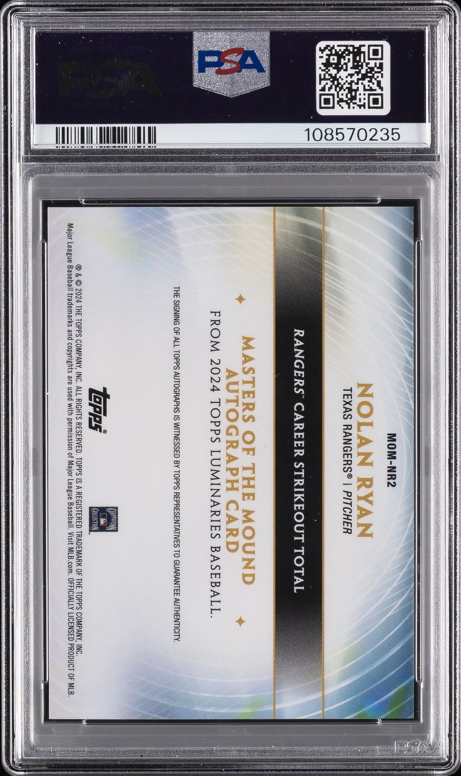 2024 TOPPS LUMINARIES MASTERS OF THE MOUND AUTOS #MOMNR2 NOLAN RYAN 2/25 PSA 10 view 2
