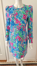 New Lilly Pulitzer Jansen Puff Shoulder Dress Multi Tiny Garden Pullover Small