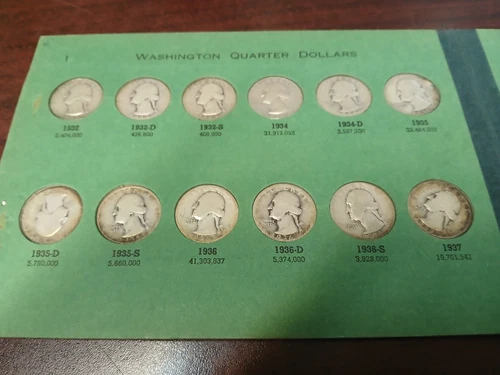 1932 - 1949  SET WASHINGTON QUARTERS 90% SILVER P,D&S COLLECTION ALBUM