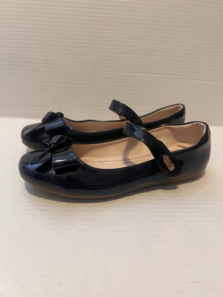 Niñas Grandes Niños Talla 2.5 Zapatos Zapatos de Vestir Charol Azul Marino Lazo Mary Jane Foto 3 de 4
