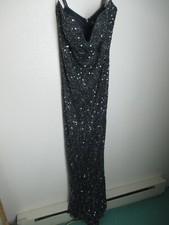 Mac Duggal Mermaid Evening Gown Sleeve Dress Sparkle Sequins Silvery Grey sz 14