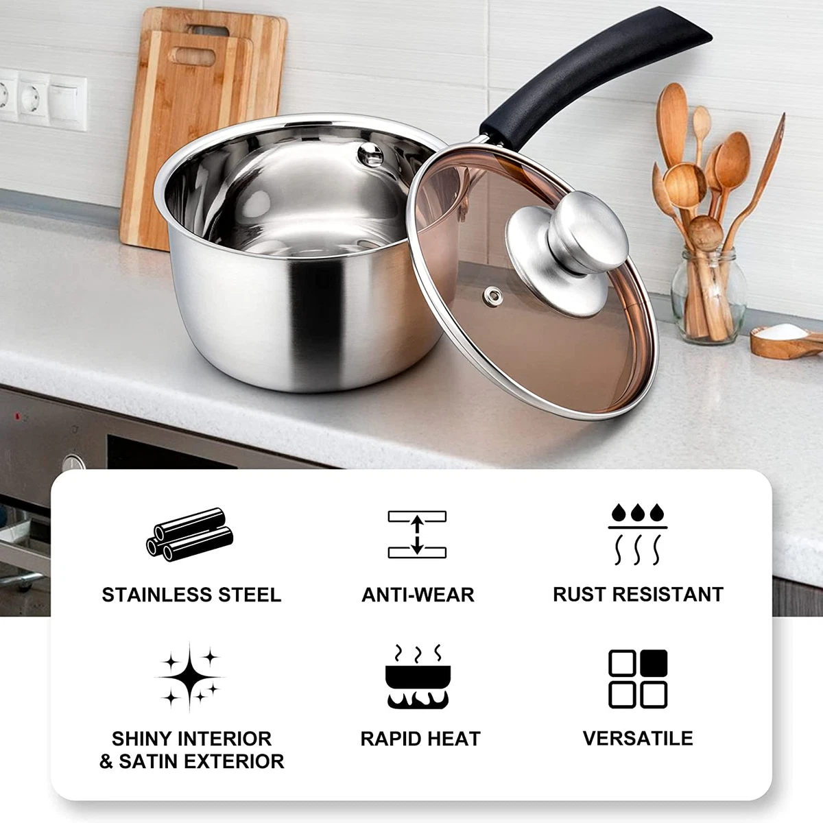 1QT Saucepan with Lid 1 Quart Stainless Steel Saucepan Small Pot