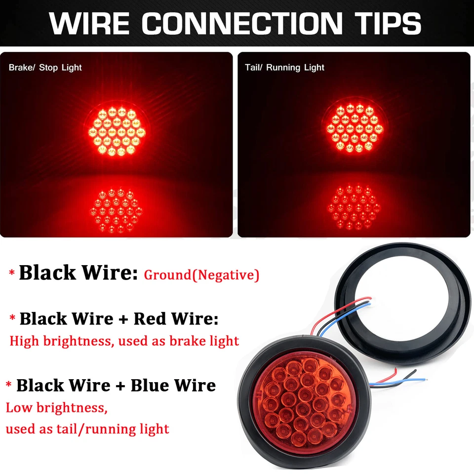 10X 4"inch Round LED Truck Trailer Stop Turn Tail Brake Lights Waterproof 24-LED - Image 3 of 4