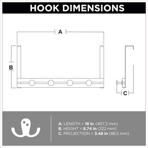 Franklin Brass OTDPEGF-534 Over the Door 4 Peg Hook Rail Pine & Black Finish - Picture 3 of 3