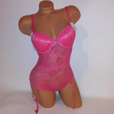 Spree Lingerie Teddy One Piece Garter Straps Pink Push Up Underwire New
