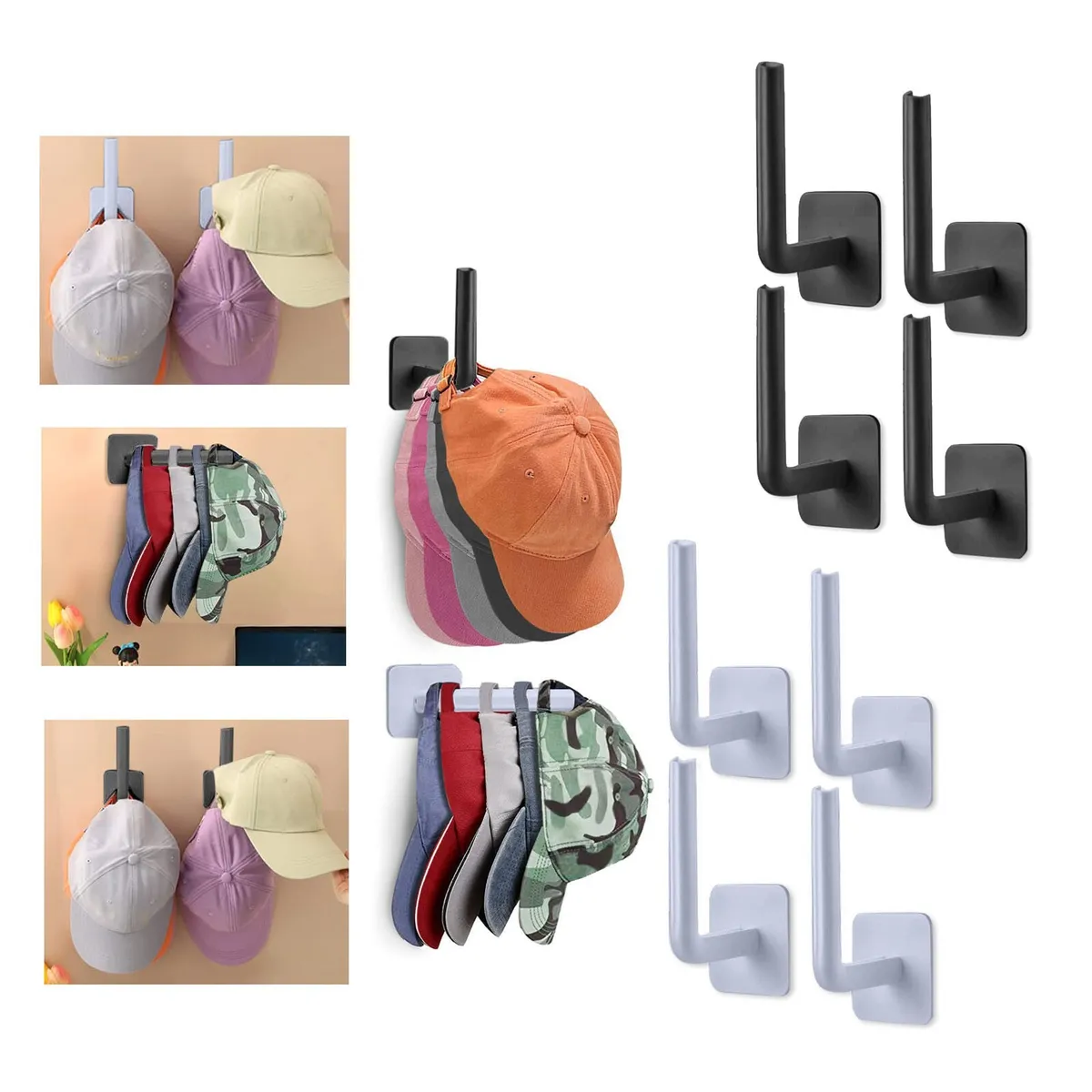 4pc Hat Rack for Wall Hat Organizer Hat Racks for Baseball Caps Adhesive Hat Hooks for Wall No Drilling Hat Hangers for Closet Cowboy Hat Holder
