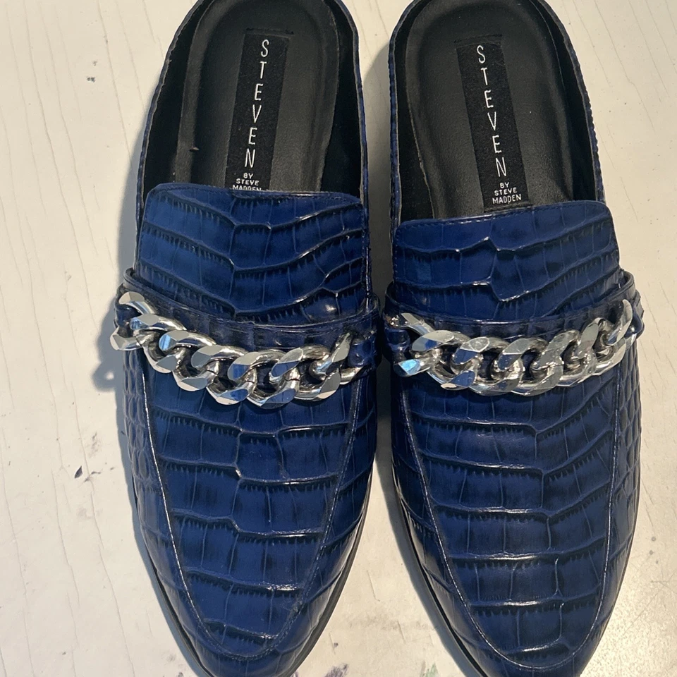 Steven by Steve Madden Mujer Swanki Azul Cocodrilo Mules Cadena Detalle Talla 7.5 Foto 4 de 4