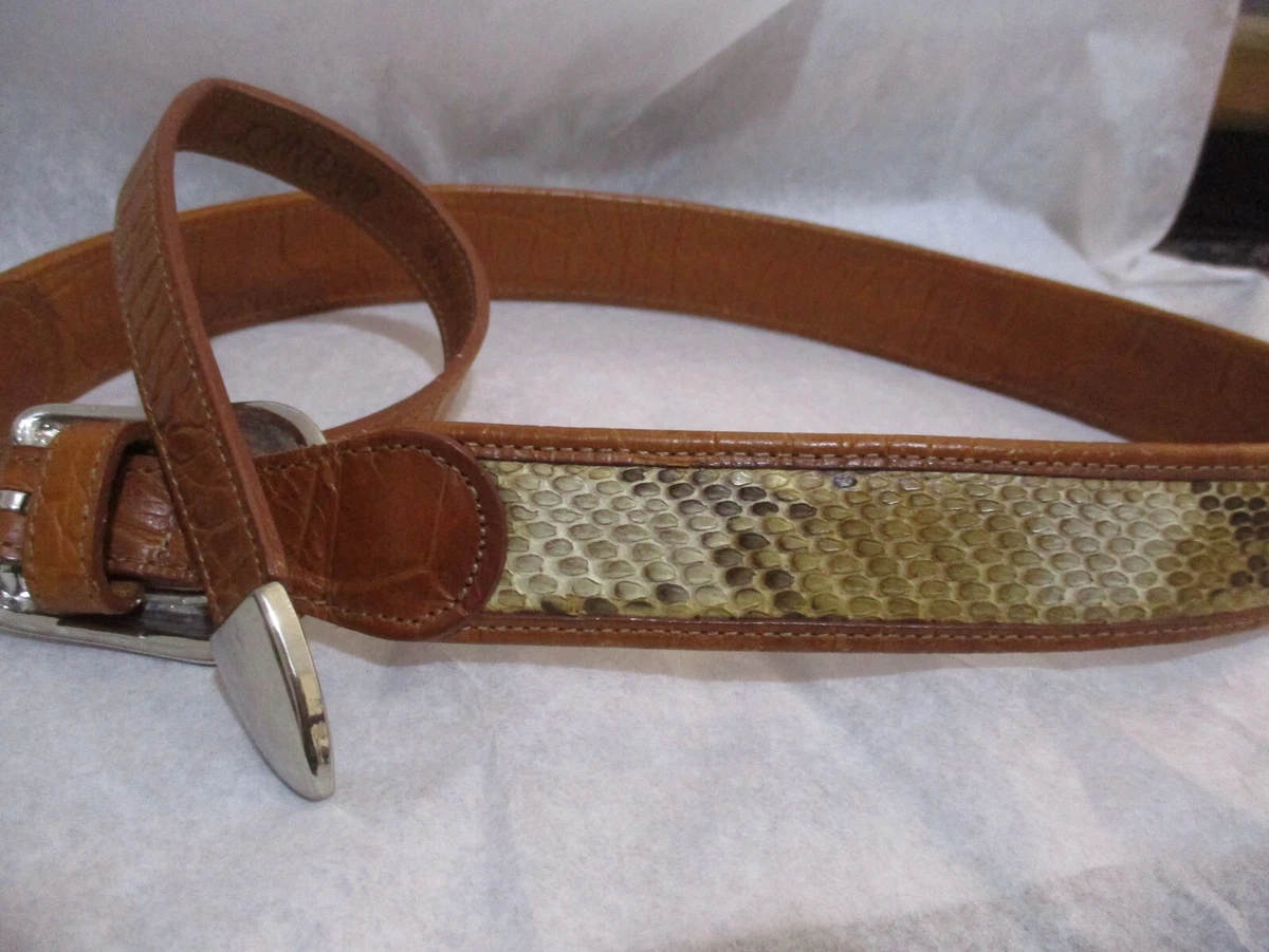 Vintage Joan & David Brown Leather Thick Waist Belt Brass USA Large L Vintage Brown Thick Leather Belt With Braided Insert and  main image 2