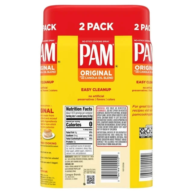 (2 Pack) PAM Original Cooking Spray, Canola Oil Nonstick Cooking & Baking Spray✅