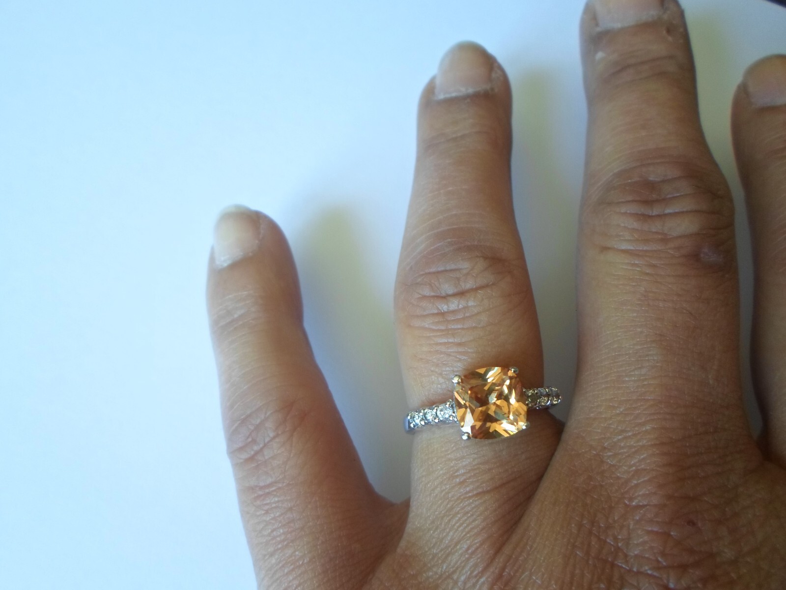 solid silver ring, square orange stone, zirconium… - image 1