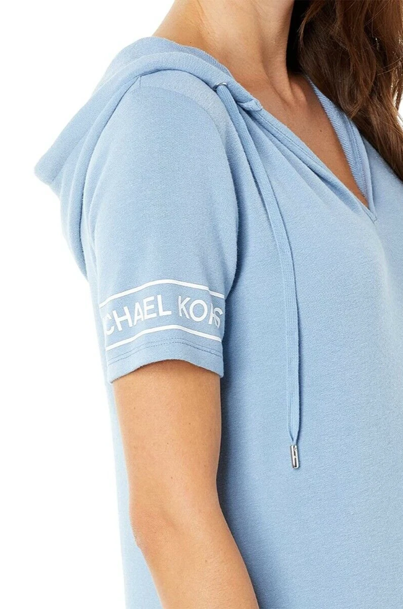 Felpa con cappuccio donna Michael Kors abito logo spugna manica chambray blu chiaro taglia M