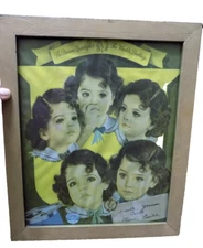 Vtg BIG Gesso Framed Print Karo Ad Dionne Quintuplet Girls Quints Advertising